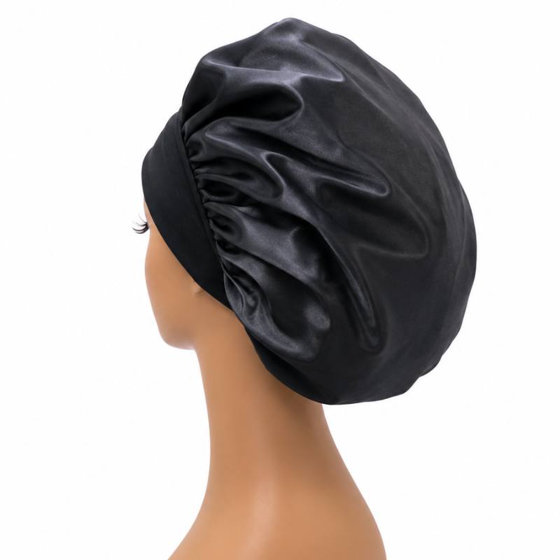 Black Round Silk Bonnet - hover
